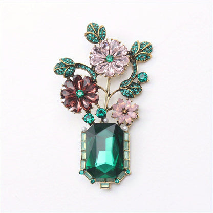 Chic Rhinestone Floral Brooch - Opulent Enamel Pin perfect for Dresses, Sweaters & Coats - Stylish Fashion Statement Piece