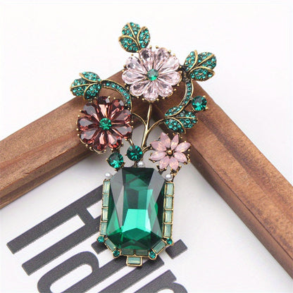 Chic Rhinestone Floral Brooch - Opulent Enamel Pin perfect for Dresses, Sweaters & Coats - Stylish Fashion Statement Piece