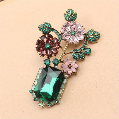 Chic Rhinestone Floral Brooch - Opulent Enamel Pin perfect for Dresses, Sweaters & Coats - Stylish Fashion Statement Piece