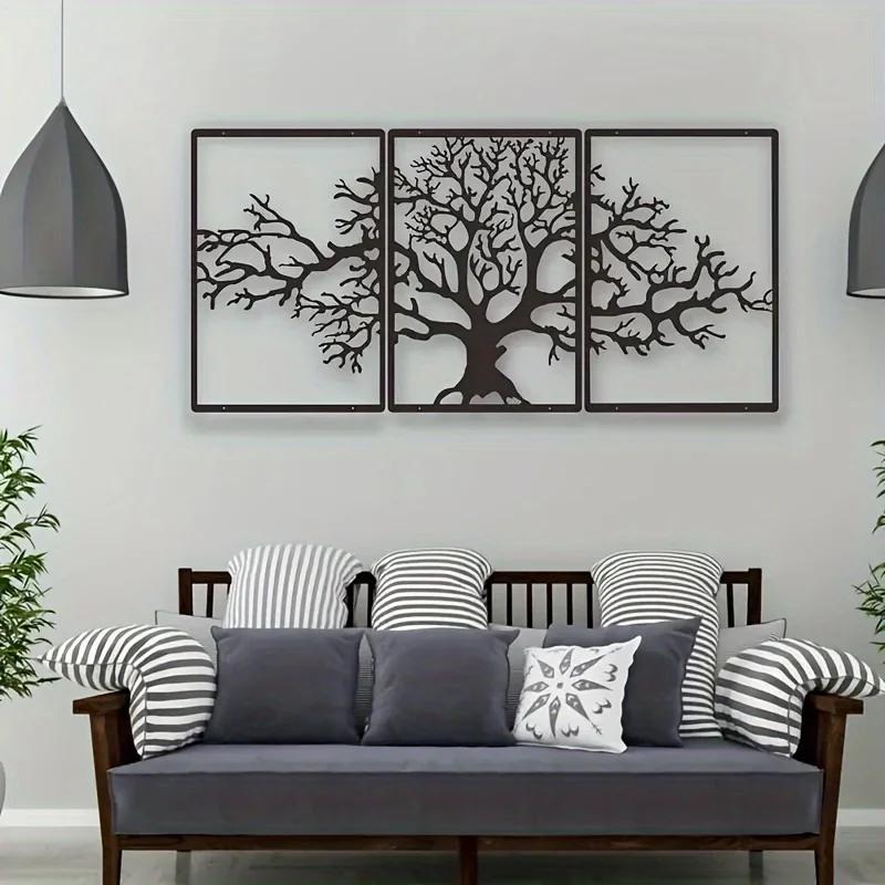 3-piece Tree of Life metal wall art decor - perfect gift for housewarming or bedroom, unique decoration for home