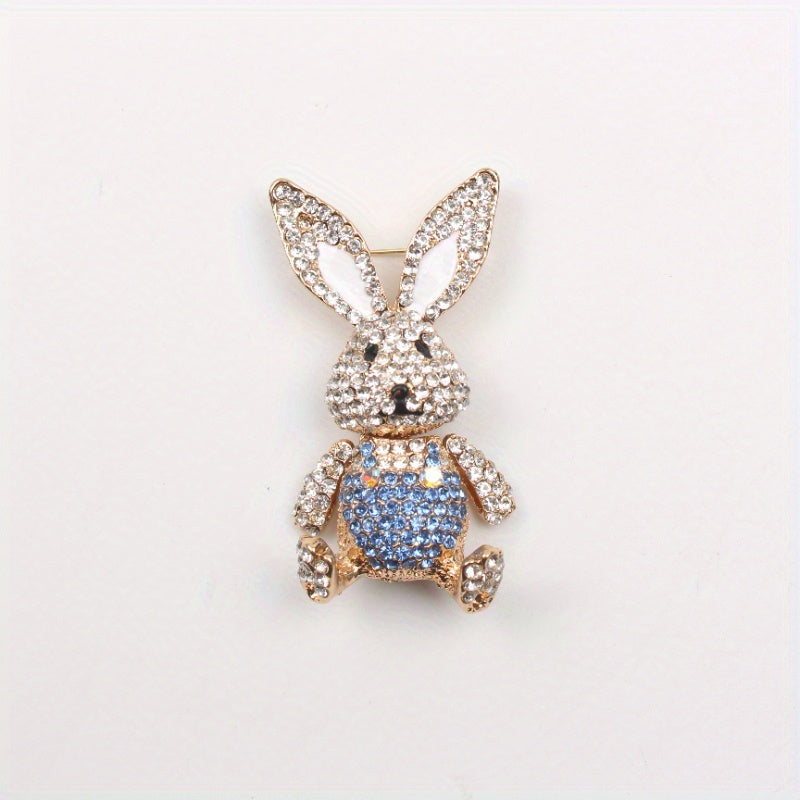 Chic Rabbit brooch adorned with rhinestones, cute enamel pin in animal shape with glistening diamonds, unique novelty lapel pin resembling simulation modeling for holiday gifting.