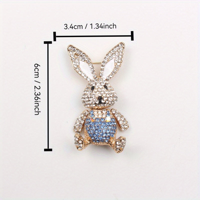 Chic Rabbit brooch adorned with rhinestones, cute enamel pin in animal shape with glistening diamonds, unique novelty lapel pin resembling simulation modeling for holiday gifting.