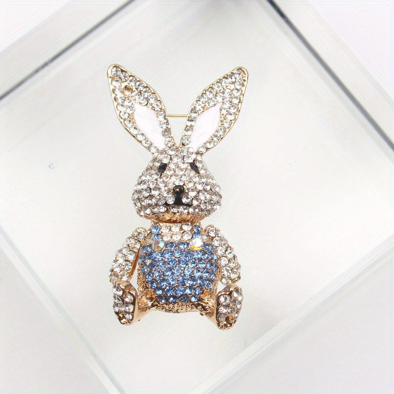 Chic Rabbit brooch adorned with rhinestones, cute enamel pin in animal shape with glistening diamonds, unique novelty lapel pin resembling simulation modeling for holiday gifting.