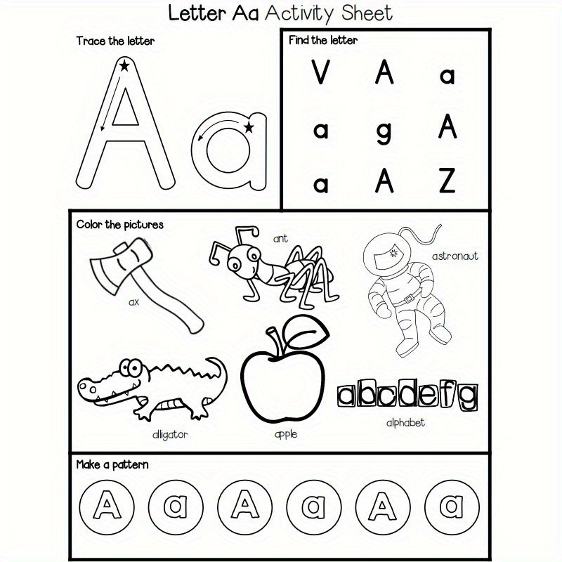 A part of an interactive alphabet book series with word practice sheets for each letter.