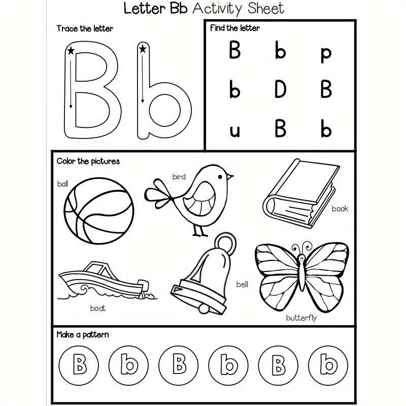 A part of an interactive alphabet book series with word practice sheets for each letter.