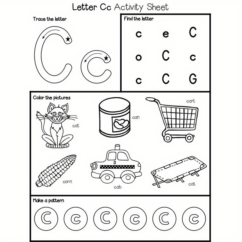 A part of an interactive alphabet book series with word practice sheets for each letter.