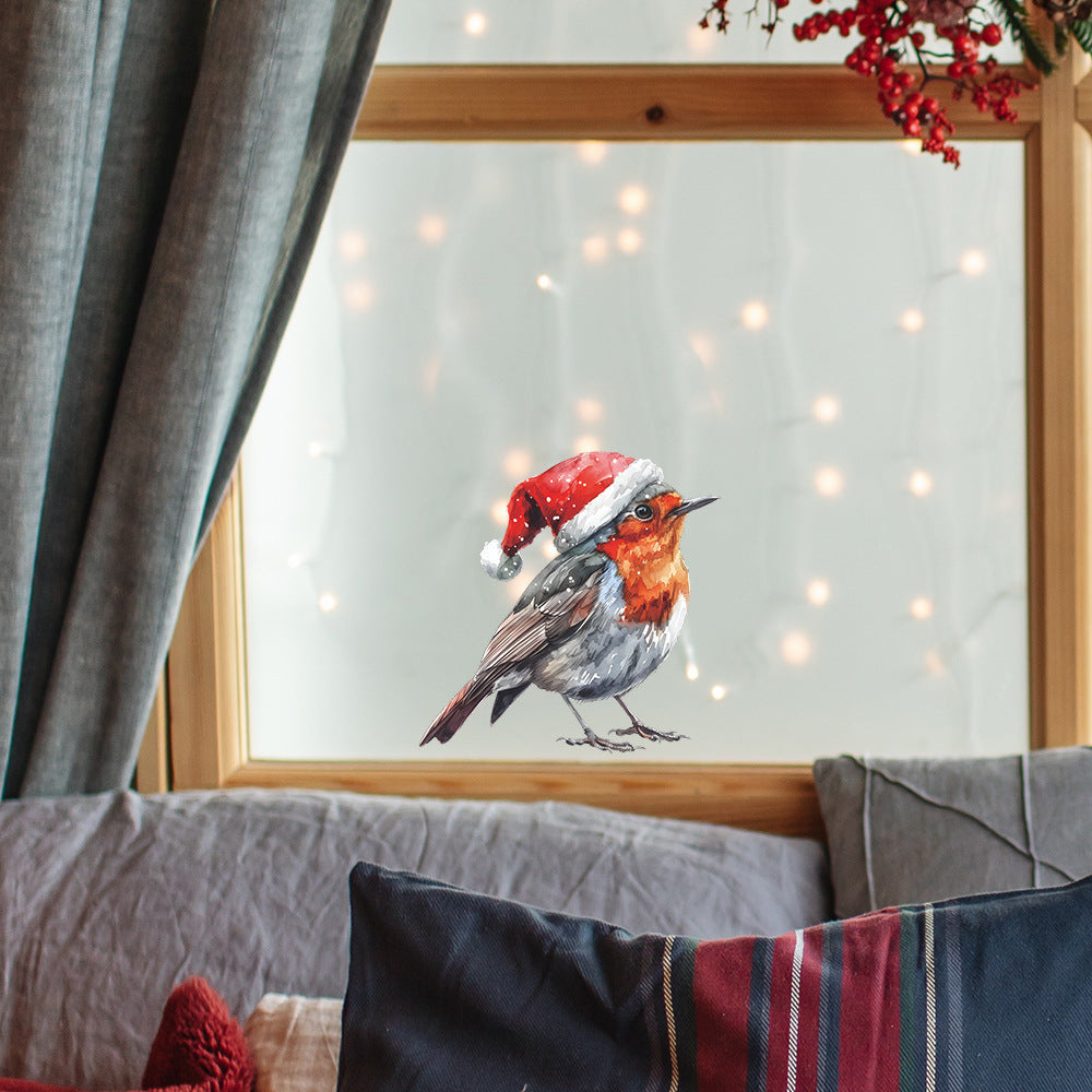 Get into the holiday spirit with this easy-to-install Christmas Santa Hat bird window cling. Perfect for decorating your home or office during the festive season. No power needed, featherless design. Ideal for Christmas and Thanksgiving decorations.