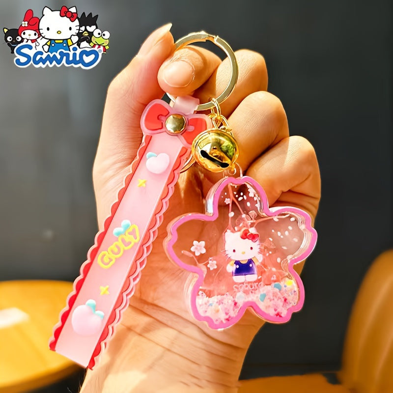 Sanrio Hello Kitty & Friends Cherry Blossom Plush Keychain - Adorable Quicksand Bottle Pendant, Ideal for Car Keys, Teen and Adult Gifts, SANRIO [Highly Requested]