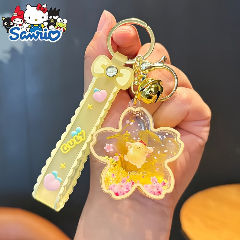 Sanrio Hello Kitty & Friends Cherry Blossom Plush Keychain - Adorable Quicksand Bottle Pendant, Ideal for Car Keys, Teen and Adult Gifts, SANRIO [Highly Requested]