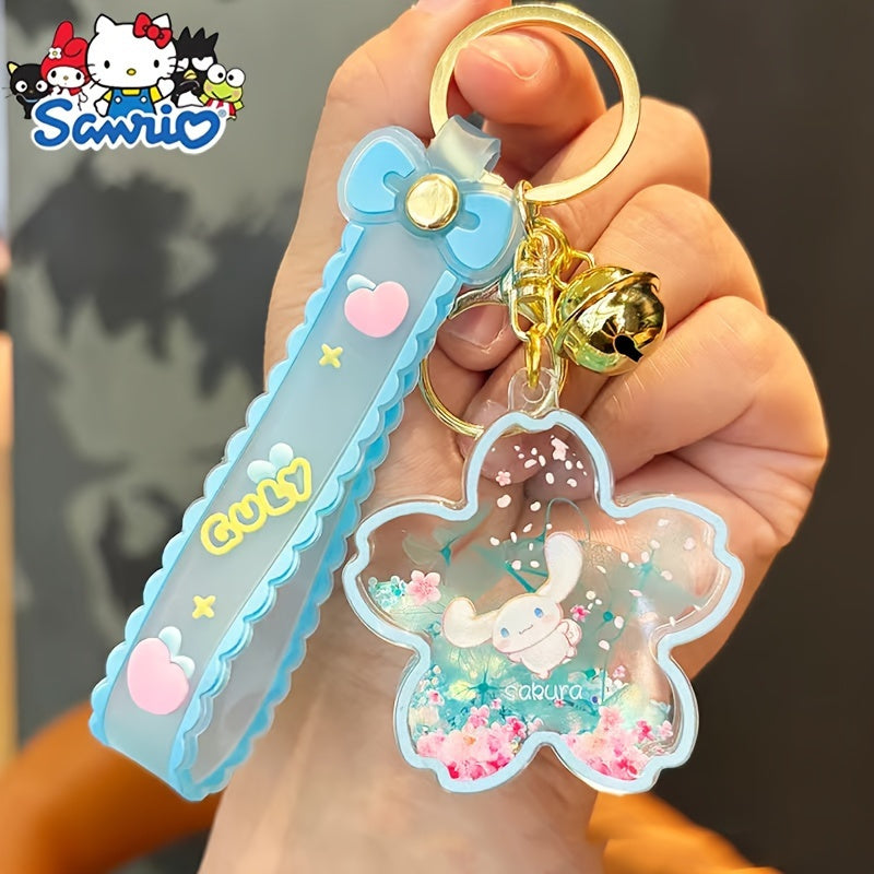 Sanrio Hello Kitty & Friends Cherry Blossom Plush Keychain - Adorable Quicksand Bottle Pendant, Ideal for Car Keys, Teen and Adult Gifts, SANRIO [Highly Requested]