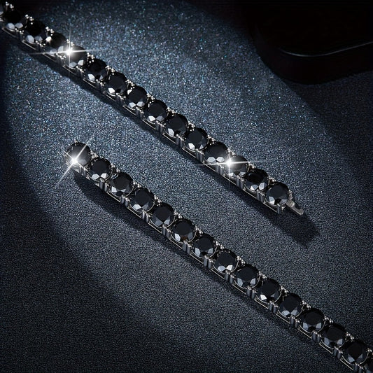 Get into the groove with our Hip Hop Vacation Style Bracelet featuring a stunning 5.3/17 Carat Black Moissanite, set in 925 Sterling Silver. This simple Tennis Bracelet measures 7.09 inches, making it the perfect accessory for Spring Festival