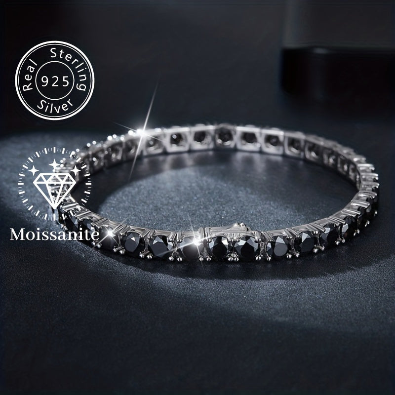 Get into the groove with our Hip Hop Vacation Style Bracelet featuring a stunning 5.3/17 Carat Black Moissanite, set in 925 Sterling Silver. This simple Tennis Bracelet measures 7.09 inches, making it the perfect accessory for Spring Festival