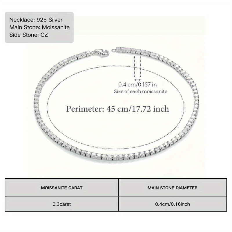 13.42g of Moissanite in a 30 Carat S925 Tennis Necklace, a Dainty Classic Choker Necklace perfect for Wedding & Engagement Prom Jewelry. Ideal Wedding Gift.