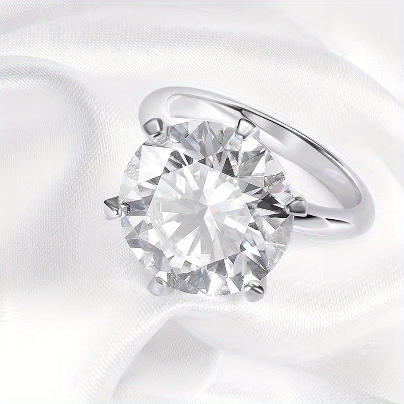 Sterling Silver Moissanite Engagement Ring with 925 purity - Available in 1/2/3/5/10 Carat Solitaire options. Inspired by Y2K and Japan-South Korea Style, perfect for Music Festivals, Vacations, and Easter celebrations. Plated in 18K Golden for a