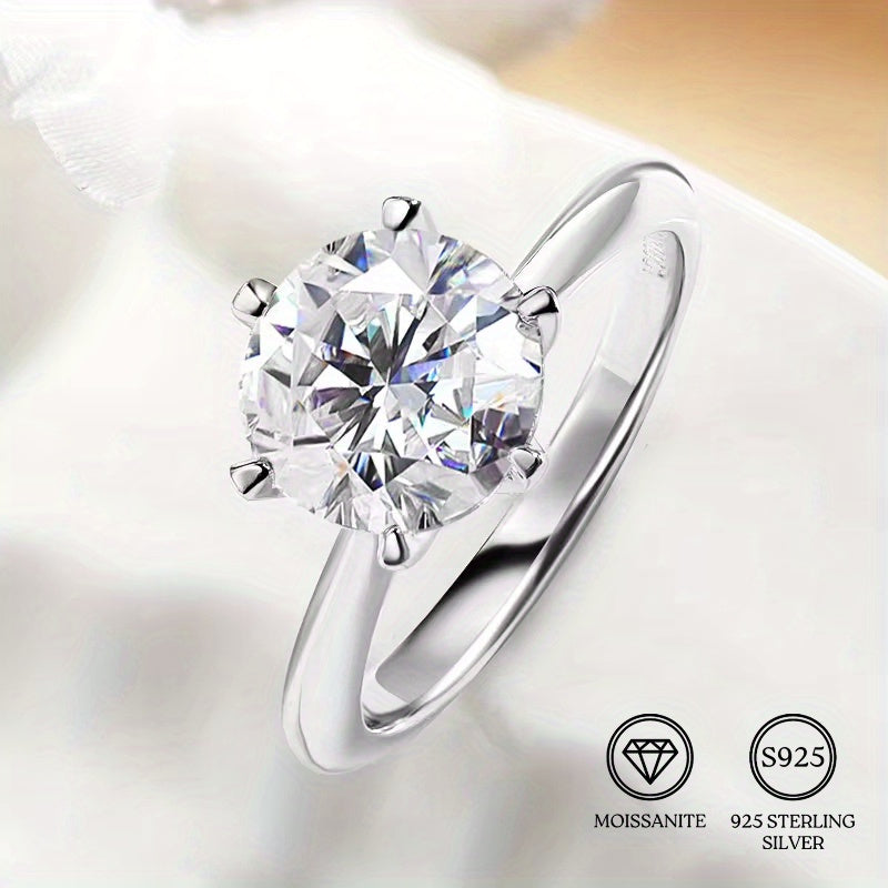 Sterling Silver Moissanite Engagement Ring with 925 purity - Available in 1/2/3/5/10 Carat Solitaire options. Inspired by Y2K and Japan-South Korea Style, perfect for Music Festivals, Vacations, and Easter celebrations. Plated in 18K Golden for a