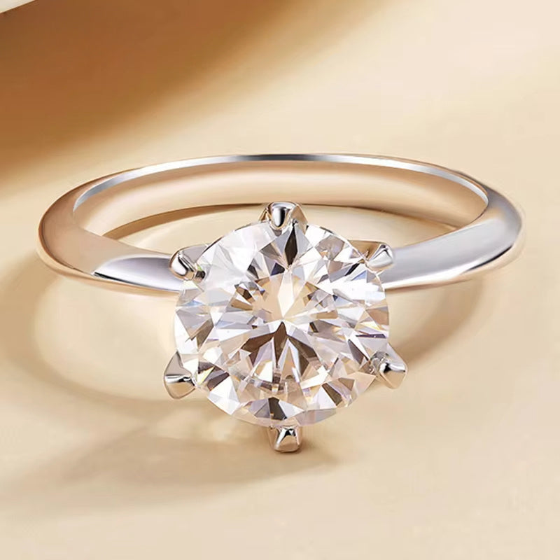 Sterling Silver Moissanite Engagement Ring with 925 purity - Available in 1/2/3/5/10 Carat Solitaire options. Inspired by Y2K and Japan-South Korea Style, perfect for Music Festivals, Vacations, and Easter celebrations. Plated in 18K Golden for a