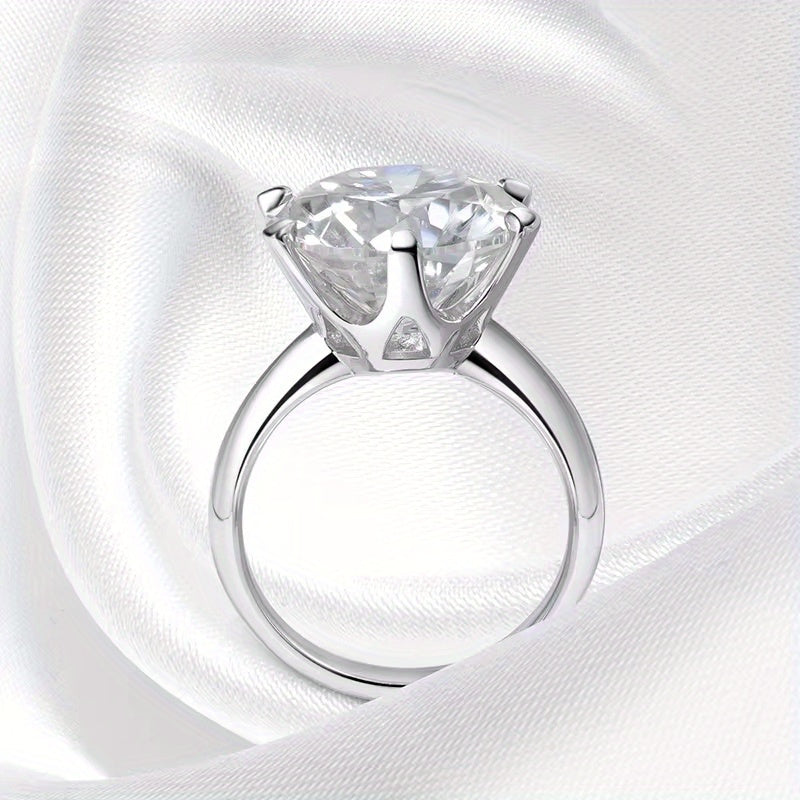 Sterling Silver Moissanite Engagement Ring with 925 purity - Available in 1/2/3/5/10 Carat Solitaire options. Inspired by Y2K and Japan-South Korea Style, perfect for Music Festivals, Vacations, and Easter celebrations. Plated in 18K Golden for a