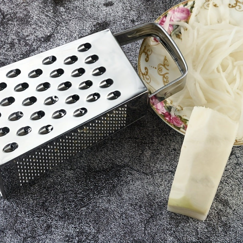 Versatile Vegetable Grater made of Durable Stainless Steel - 4-Sided Shredder for Carrots, Potatoes, and Other Ingredients - Safe for Food Contact in both Home and Restaurant Kitchens