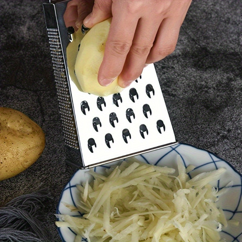 Versatile Vegetable Grater made of Durable Stainless Steel - 4-Sided Shredder for Carrots, Potatoes, and Other Ingredients - Safe for Food Contact in both Home and Restaurant Kitchens