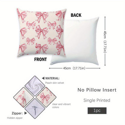 Bowknot print throw pillow cover in soft polyester, 44.96x44.96cm with zip closure. Machine washable, ideal for living room and bedroom decor. Pillow not included.