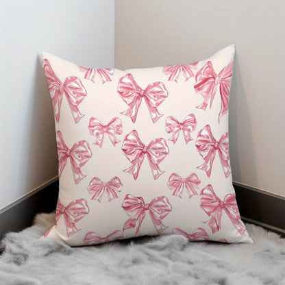 Bowknot print throw pillow cover in soft polyester, 44.96x44.96cm with zip closure. Machine washable, ideal for living room and bedroom decor. Pillow not included.