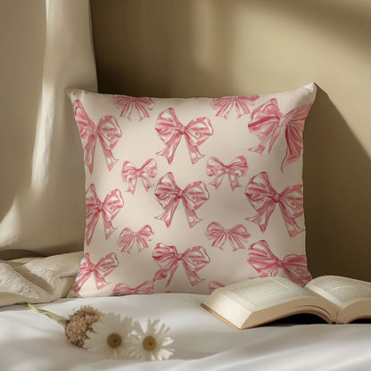 Bowknot print throw pillow cover in soft polyester, 44.96x44.96cm with zip closure. Machine washable, ideal for living room and bedroom decor. Pillow not included.