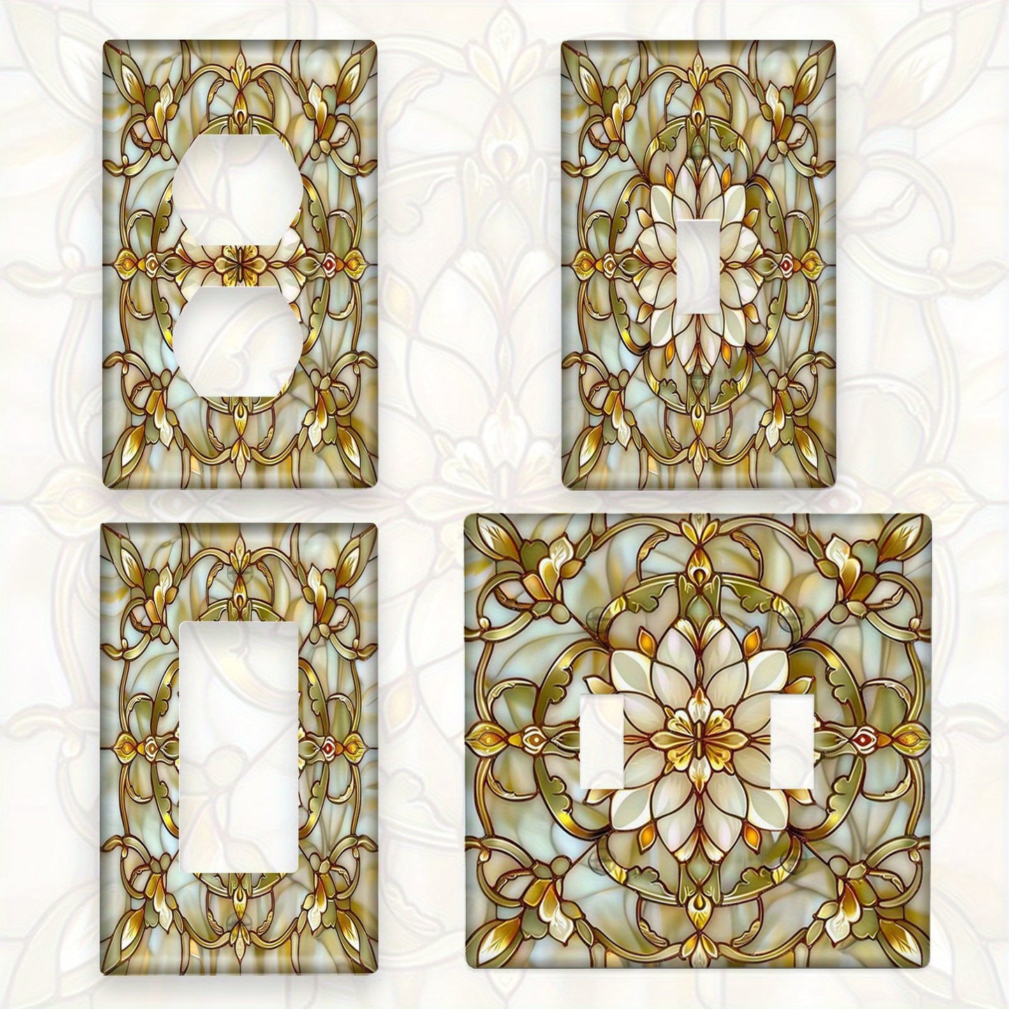 Art Nouveau style stained glass pattern light for switch cover. Suitable for indoor/outdoor use in bedroom, kitchen, bathroom. Elegant home decor and ideal holiday gift.