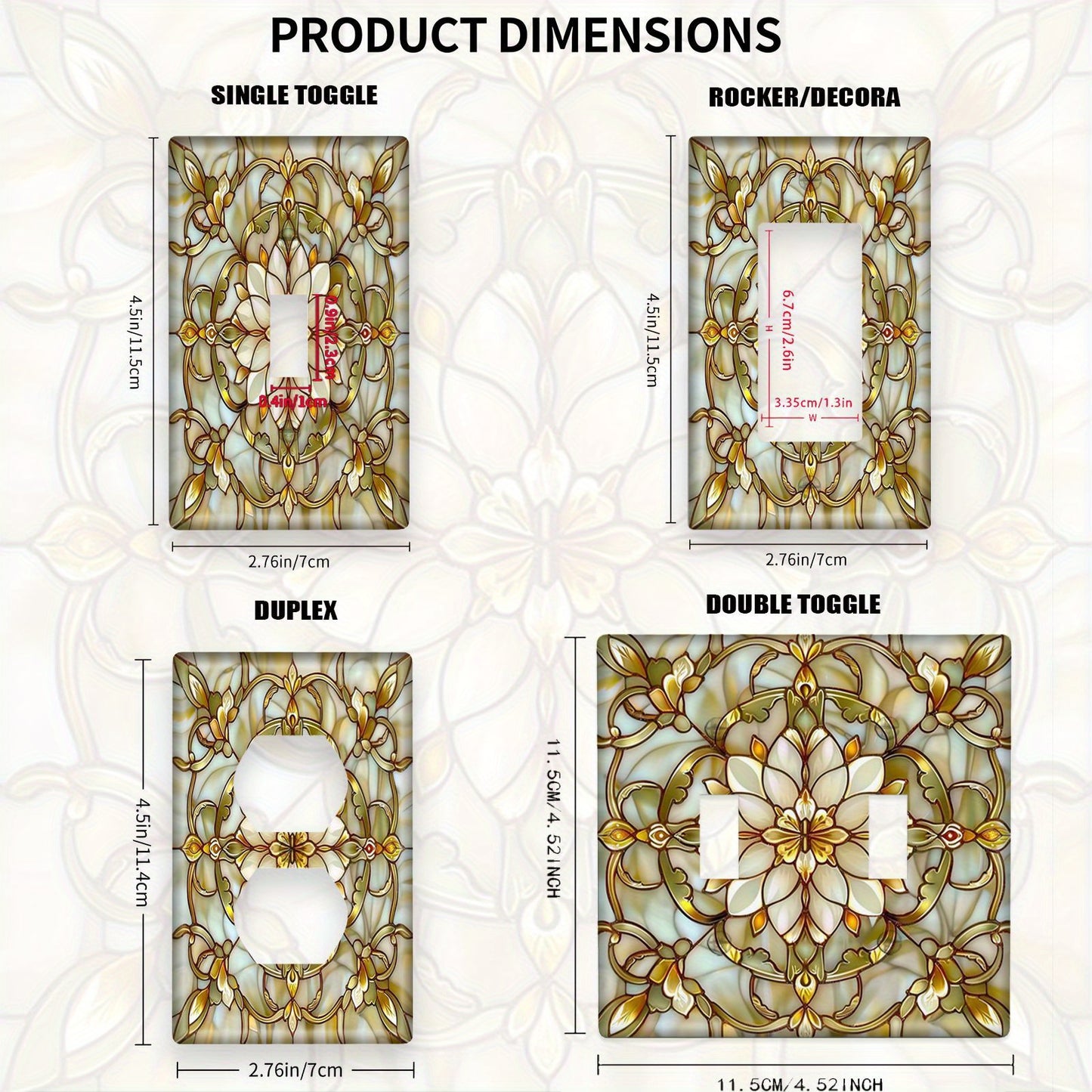 Art Nouveau style stained glass pattern light for switch cover. Suitable for indoor/outdoor use in bedroom, kitchen, bathroom. Elegant home decor and ideal holiday gift.