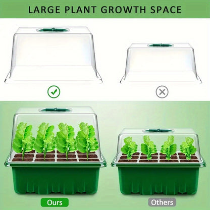 Rustic seed starter kit with adjustable humidity, USB grow light, 12-cell propagator set, transparent dome, and plastic greenhouse for plant seedlings.