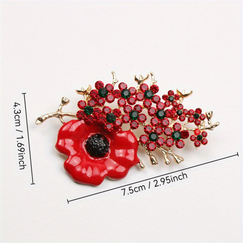 Stylish and luxurious rhinestone flower brooch pin, featuring an irregular festive red and green design. Perfect for travel, parties, and daily wear, this versatile accessory adds a novel touch to clothing, bags, and hats.