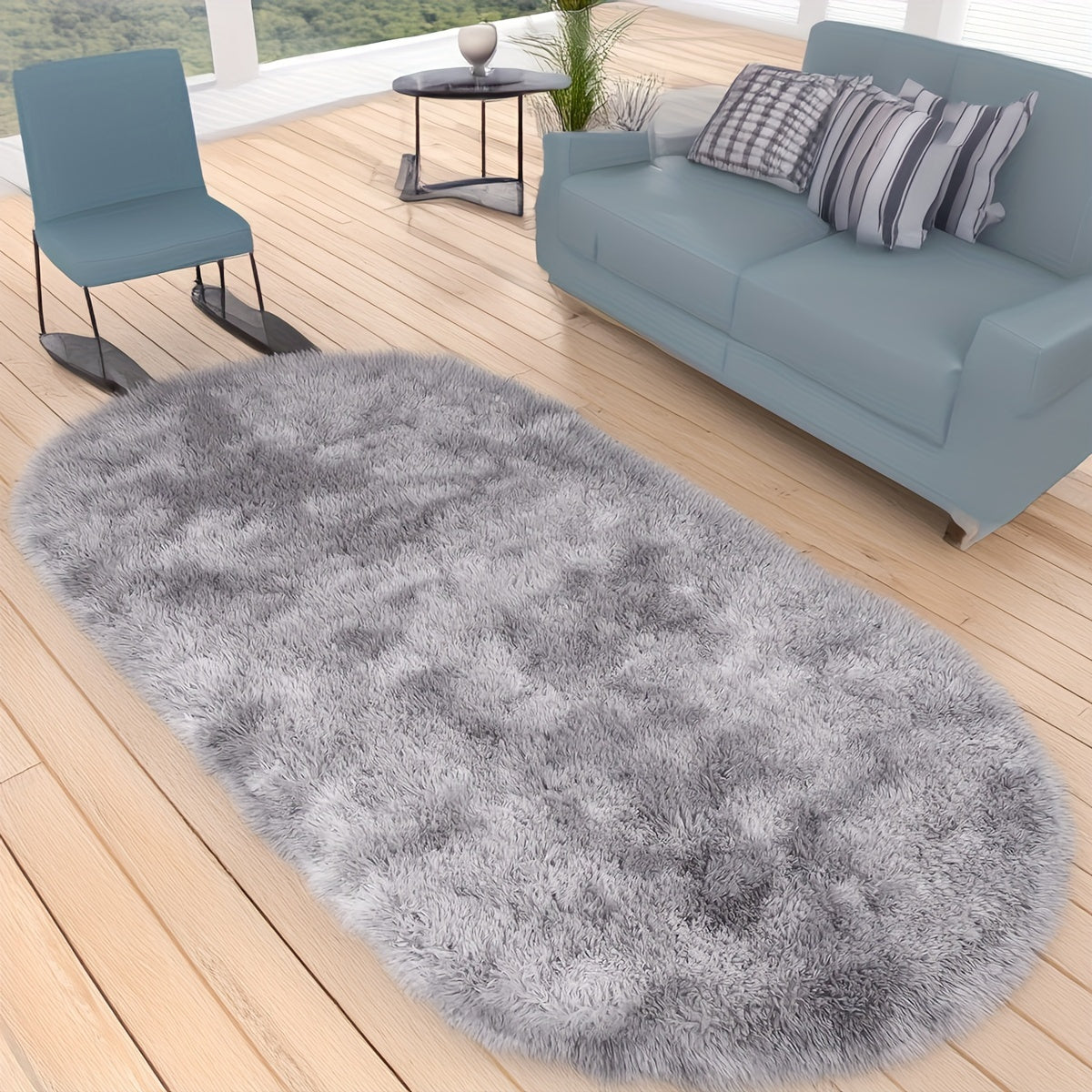 Plush Oval Area Rug in Soft Tie-Dye Gradient, Made with Thick and Skin-Friendly Sponge Fabric, Durable, Easy to Clean, Ideal for Living Room, Bedroom, and Home Decor