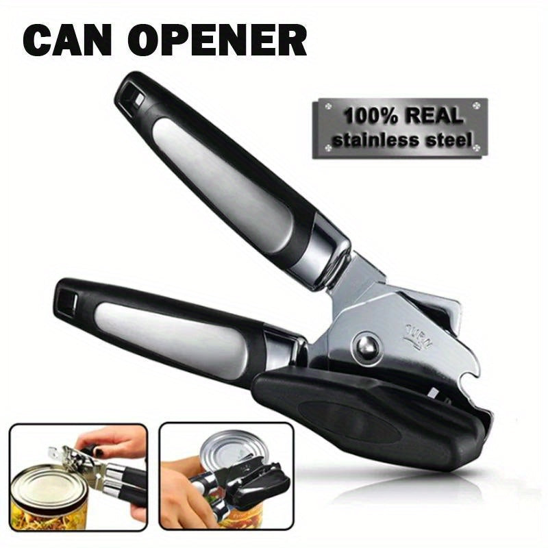 Durable Stainless Steel Can Opener with Easy-Grip Handle - Versatile Jar & Bottle Opener Featuring Sharp Blade and Slip-Resistant Handle, Ideal for Home, Restaurant, BBQ, and Picnics