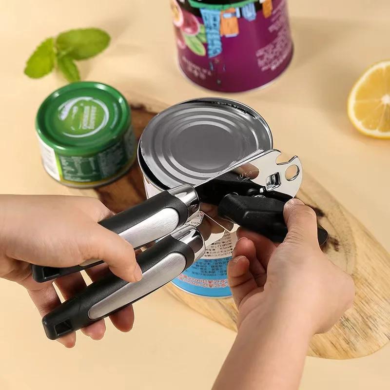 Durable Stainless Steel Can Opener with Easy-Grip Handle - Versatile Jar & Bottle Opener Featuring Sharp Blade and Slip-Resistant Handle, Ideal for Home, Restaurant, BBQ, and Picnics