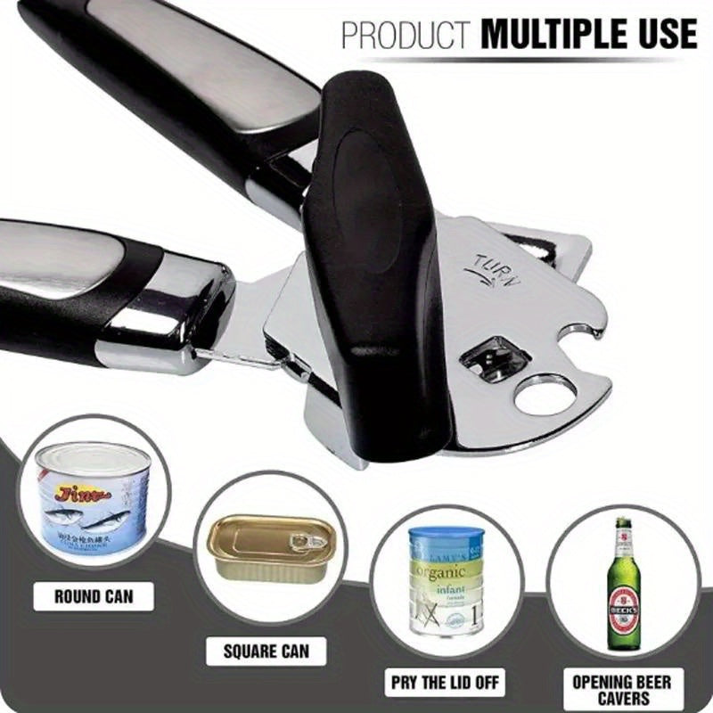 Durable Stainless Steel Can Opener with Easy-Grip Handle - Versatile Jar & Bottle Opener Featuring Sharp Blade and Slip-Resistant Handle, Ideal for Home, Restaurant, BBQ, and Picnics