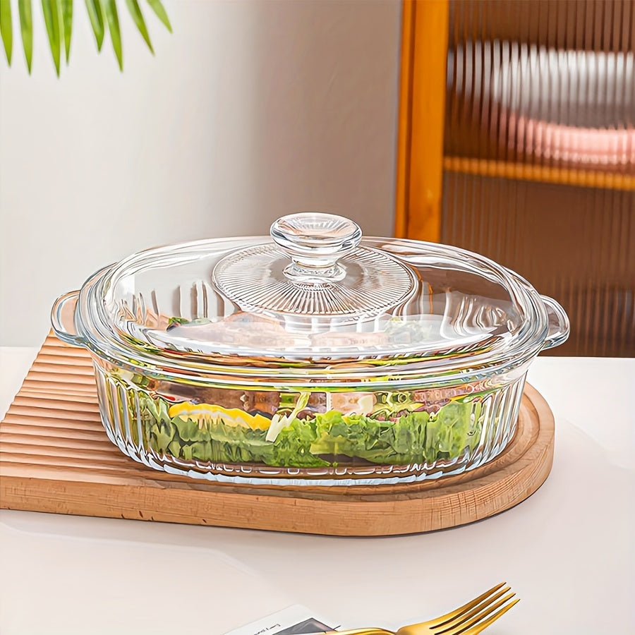 Yumiplus Oval Glass Pot with Lid - Spillproof Design, Dual Handles, High Borosilicate Crystal Material for Cooking Fish, Salads & Pasta - Dishwasher Safe, Available in 60.8oz and 94.6oz Sizes