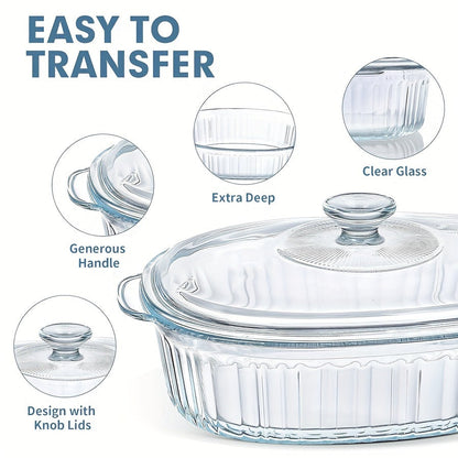 Yumiplus Oval Glass Pot with Lid - Spillproof Design, Dual Handles, High Borosilicate Crystal Material for Cooking Fish, Salads & Pasta - Dishwasher Safe, Available in 60.8oz and 94.6oz Sizes