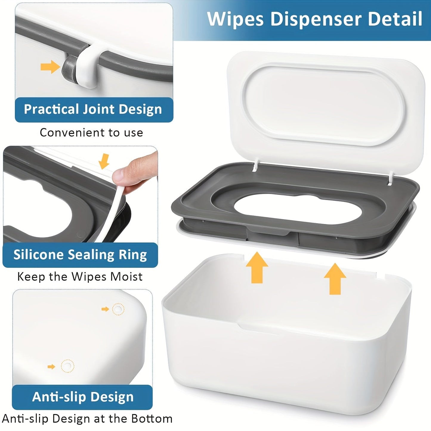 Moisture-Retaining Wet Tissue Dispenser with Lid, Scandinavian dizaynidan ilhomlangan - Pampers va niqoblarni saqlash uchun mukammal, changdan himoyalangan