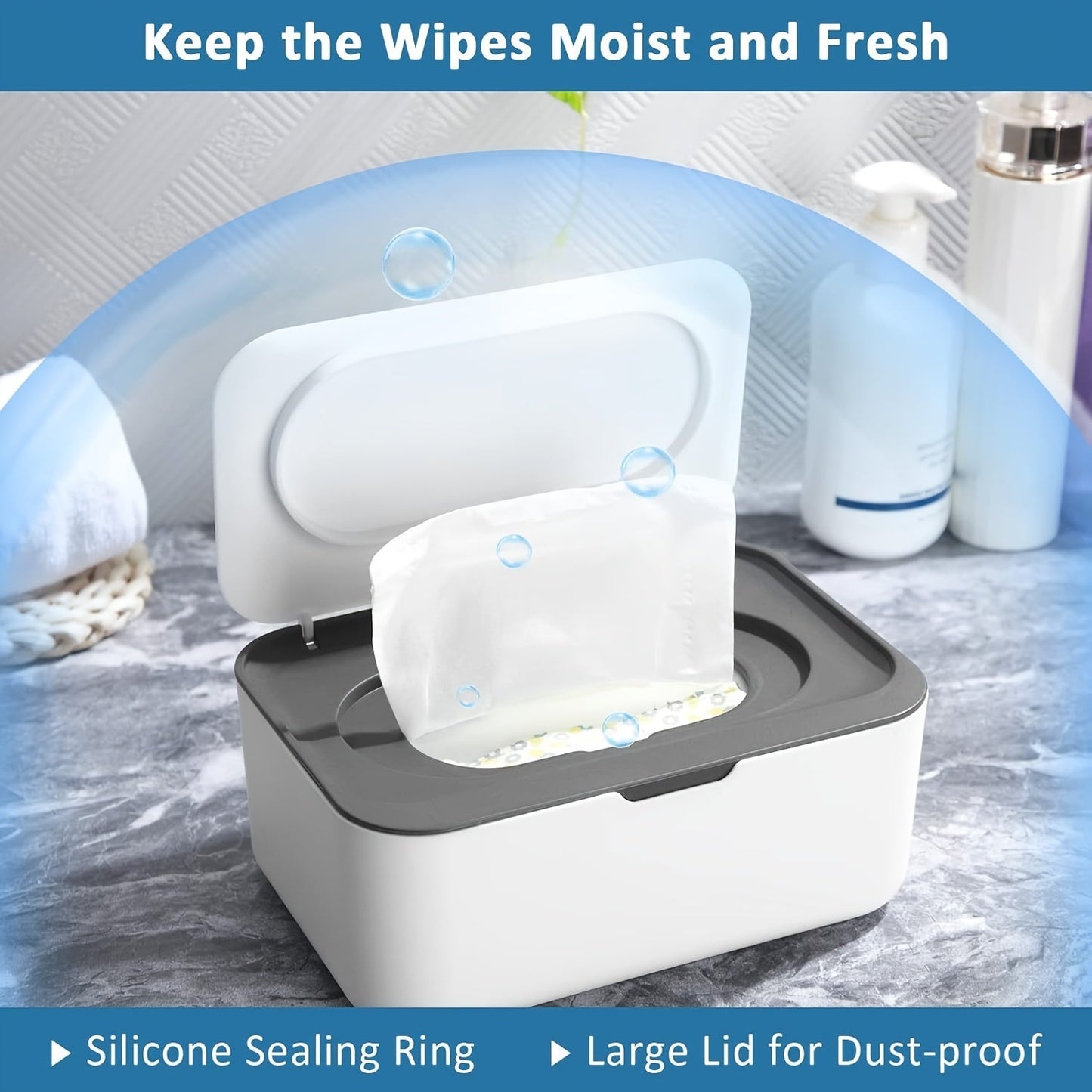 Moisture-Retaining Wet Tissue Dispenser with Lid, Scandinavian dizaynidan ilhomlangan - Pampers va niqoblarni saqlash uchun mukammal, changdan himoyalangan