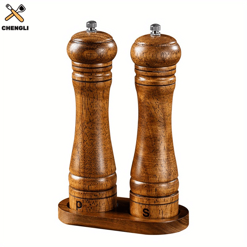 High-Quality Wooden Pepper and Sea Salt Grinder Set - Hand-operated Spice Mill with Refillable Bottle for Outdoor Gatherings like BBQs, Picnics, and Camping - Ideal Kitchen Tool and Thoughtful Mother's Day Present.