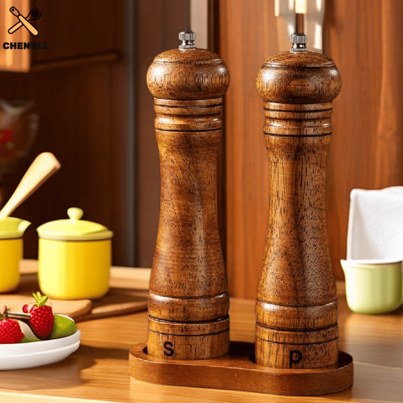 High-Quality Wooden Pepper and Sea Salt Grinder Set - Hand-operated Spice Mill with Refillable Bottle for Outdoor Gatherings like BBQs, Picnics, and Camping - Ideal Kitchen Tool and Thoughtful Mother's Day Present.