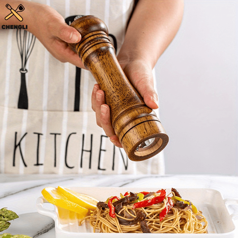 High-Quality Wooden Pepper and Sea Salt Grinder Set - Hand-operated Spice Mill with Refillable Bottle for Outdoor Gatherings like BBQs, Picnics, and Camping - Ideal Kitchen Tool and Thoughtful Mother's Day Present.