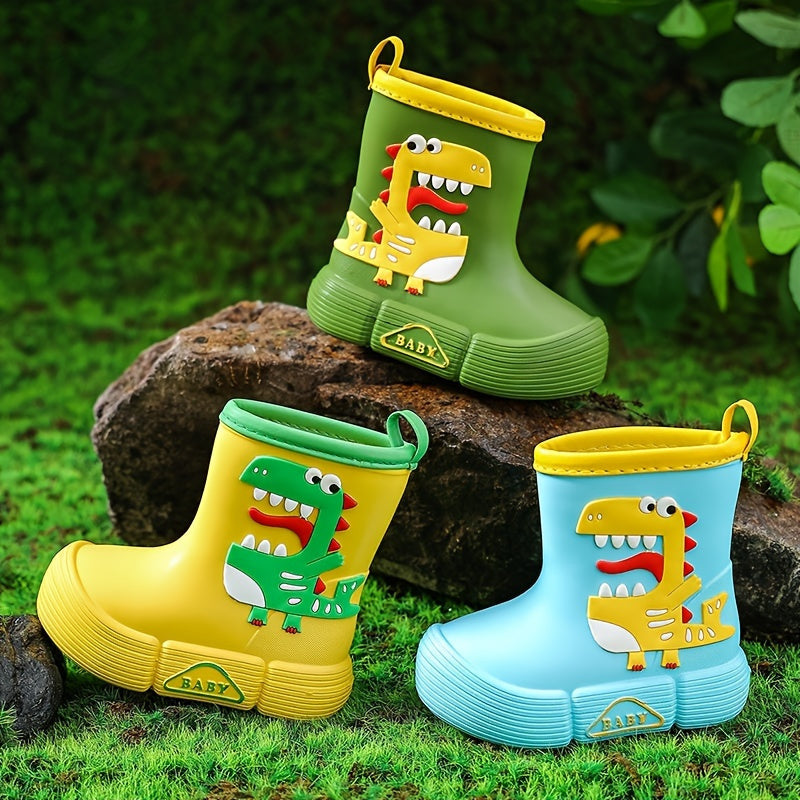 [Cartoon Adventure] Kids' EVA Rain Boots with Dinosaur & Panda Designs - Waterproof, Anti-Slip, High Top Shoes for Boys & Girls - Vibrant Colors, Ideal for Rainy Days