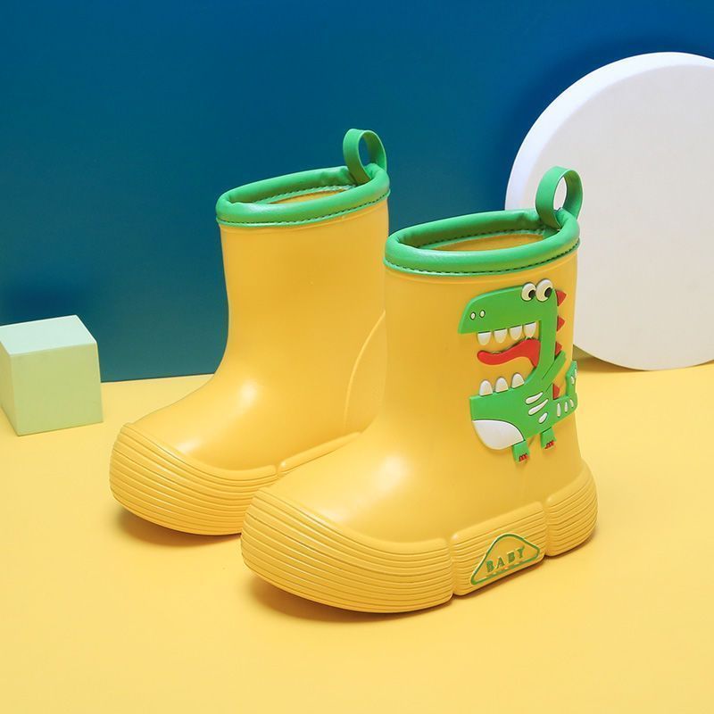 [Cartoon Adventure] Kids' EVA Rain Boots with Dinosaur & Panda Designs - Waterproof, Anti-Slip, High Top Shoes for Boys & Girls - Vibrant Colors, Ideal for Rainy Days