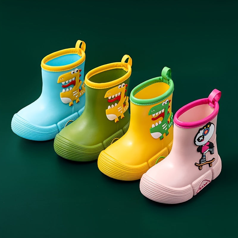 [Cartoon Adventure] Kids' EVA Rain Boots with Dinosaur & Panda Designs - Waterproof, Anti-Slip, High Top Shoes for Boys & Girls - Vibrant Colors, Ideal for Rainy Days