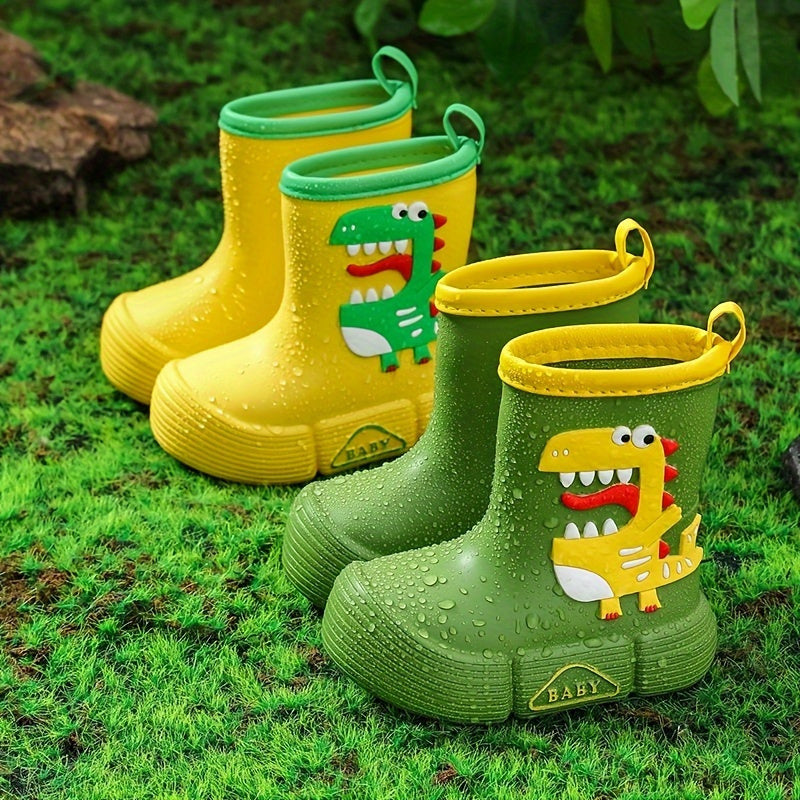 [Cartoon Adventure] Kids' EVA Rain Boots with Dinosaur & Panda Designs - Waterproof, Anti-Slip, High Top Shoes for Boys & Girls - Vibrant Colors, Ideal for Rainy Days