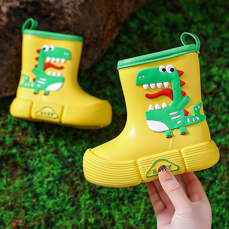 [Cartoon Adventure] Kids' EVA Rain Boots with Dinosaur & Panda Designs - Waterproof, Anti-Slip, High Top Shoes for Boys & Girls - Vibrant Colors, Ideal for Rainy Days