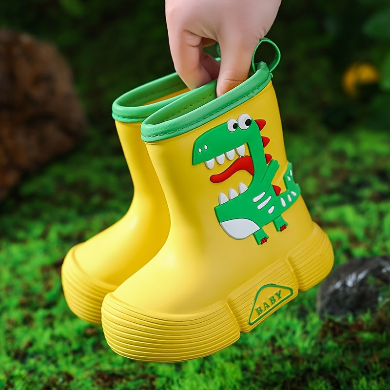 [Cartoon Adventure] Kids' EVA Rain Boots with Dinosaur & Panda Designs - Waterproof, Anti-Slip, High Top Shoes for Boys & Girls - Vibrant Colors, Ideal for Rainy Days