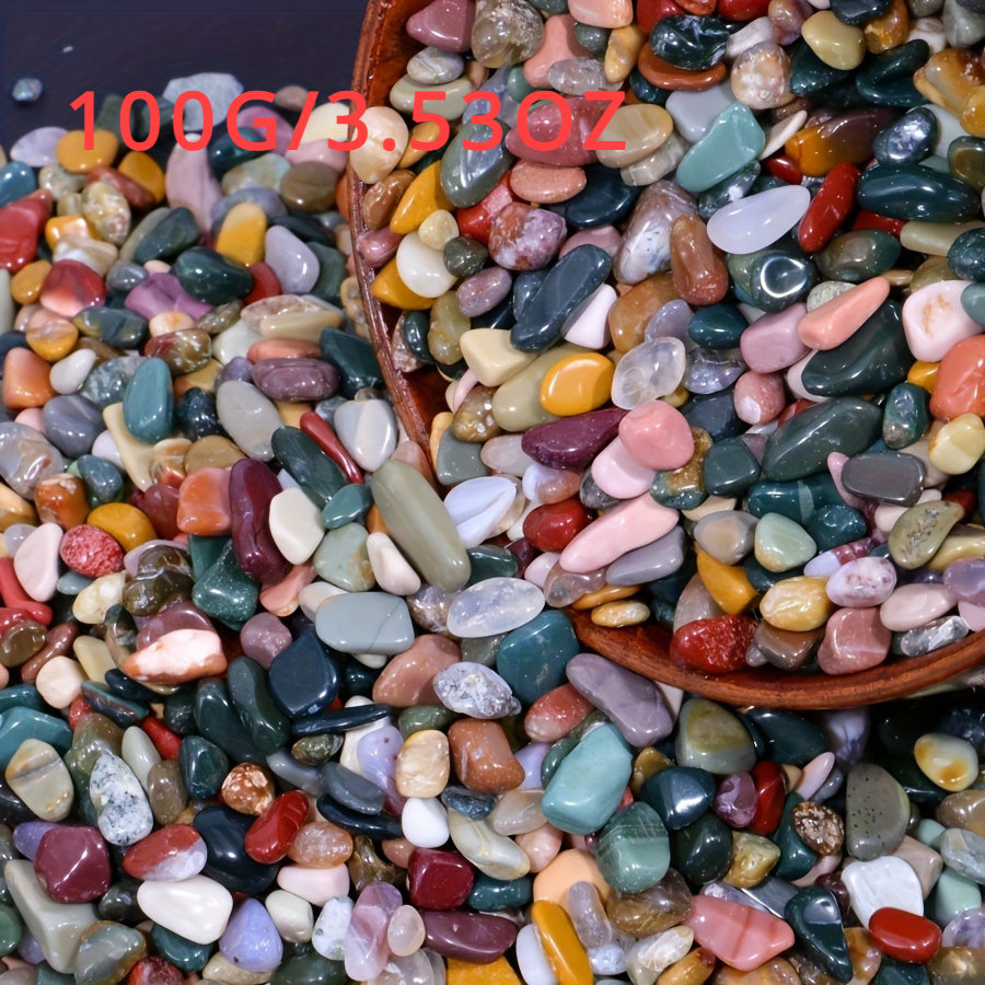 Decorate fish tanks and water gardens with natural crystal gravel in assorted mini pebbles. Available in 100g, 150g, and 300g packs.