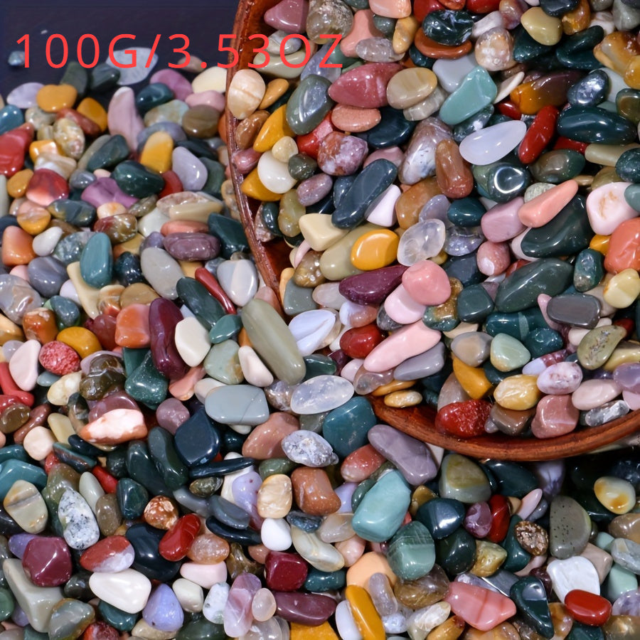 Decorate fish tanks and water gardens with natural crystal gravel in assorted mini pebbles. Available in 100g, 150g, and 300g packs.