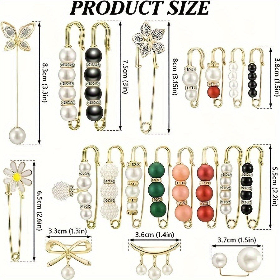 Chic and Simple 12/20 Piece Set of Alloy Clothing Pins with Unique Shapes and Embellishments for Stylish Waistband Adjustments and Fashion Details.